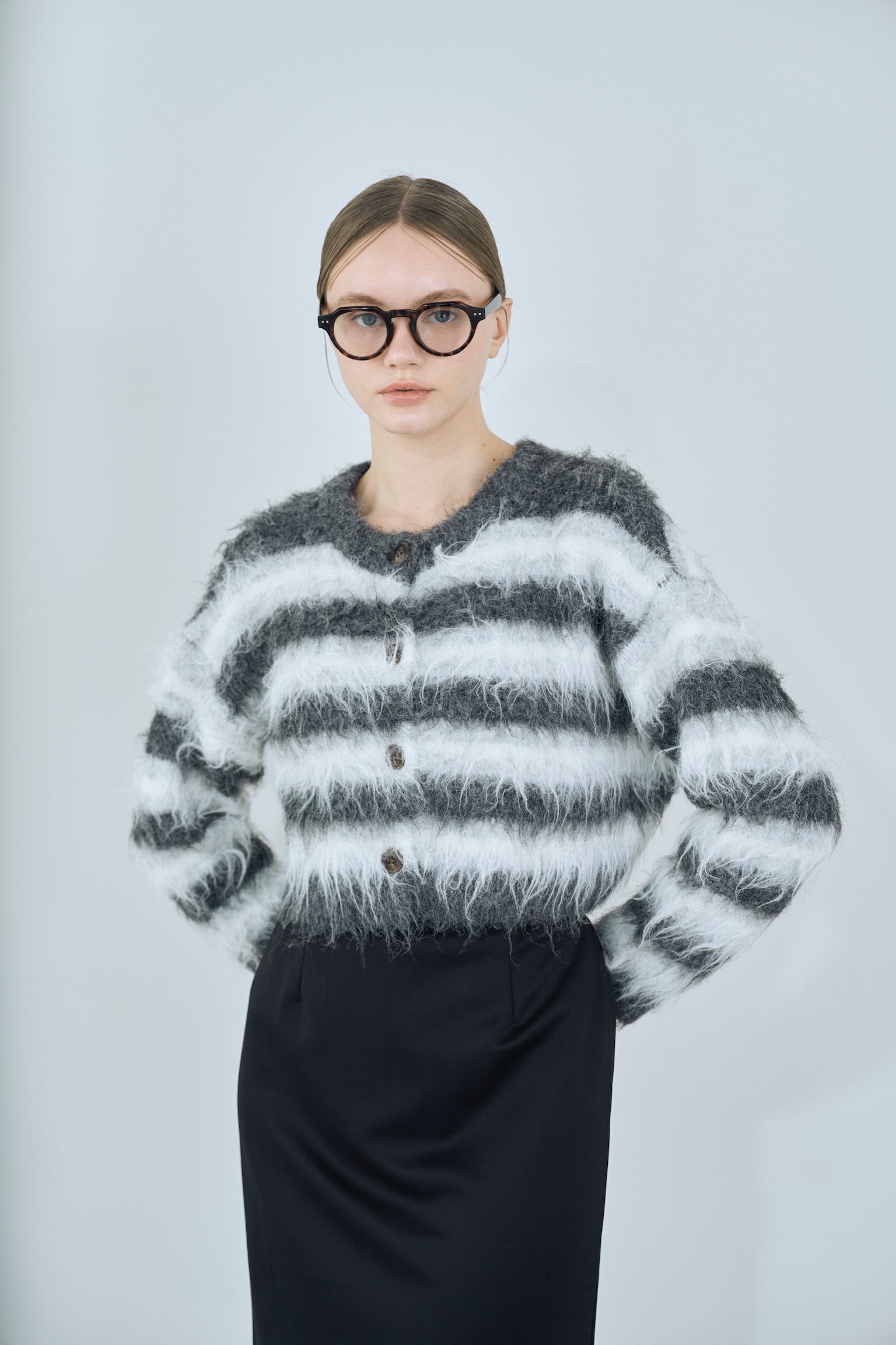 multi border shaggy knit