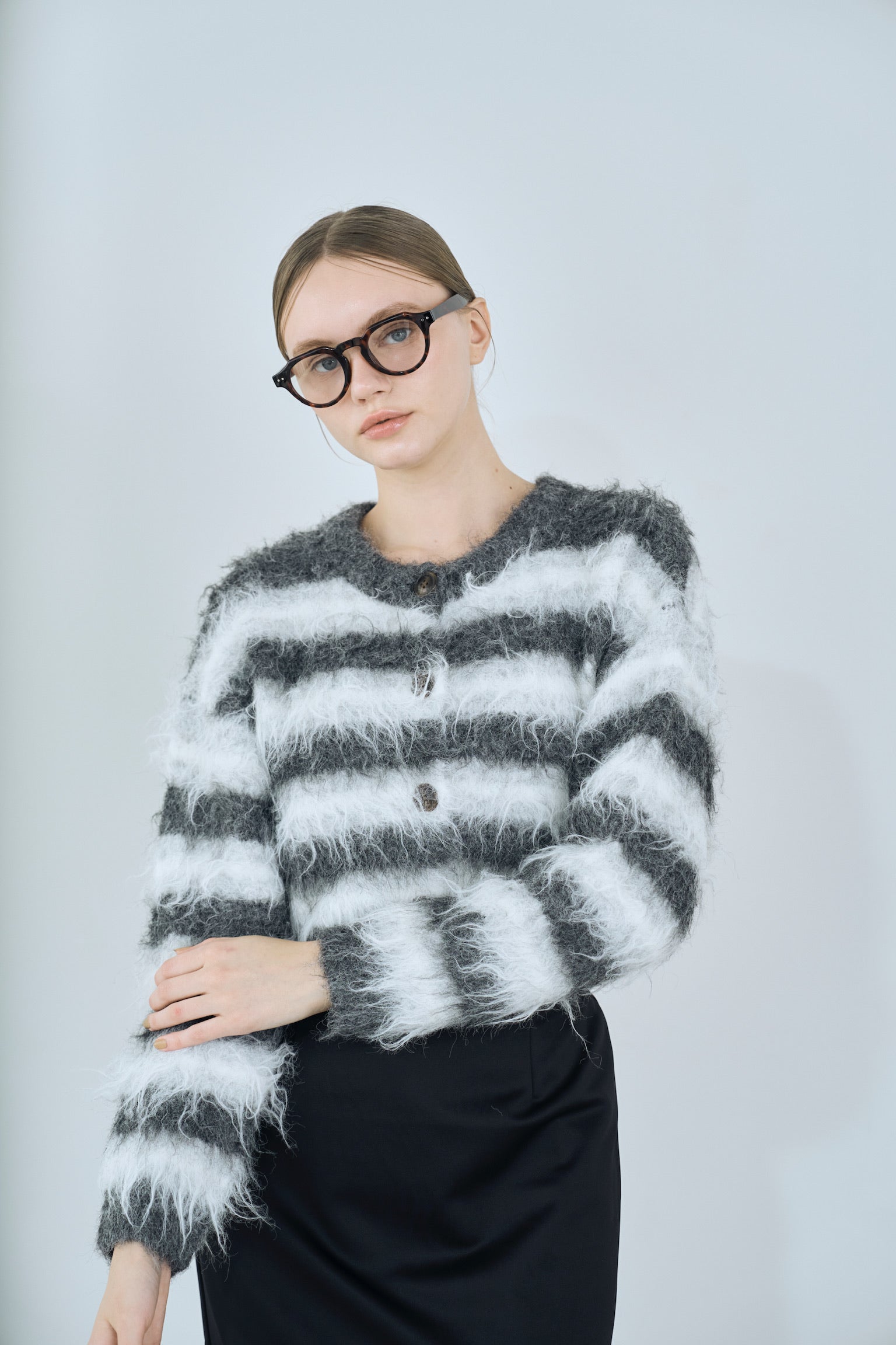 multi border shaggy knit