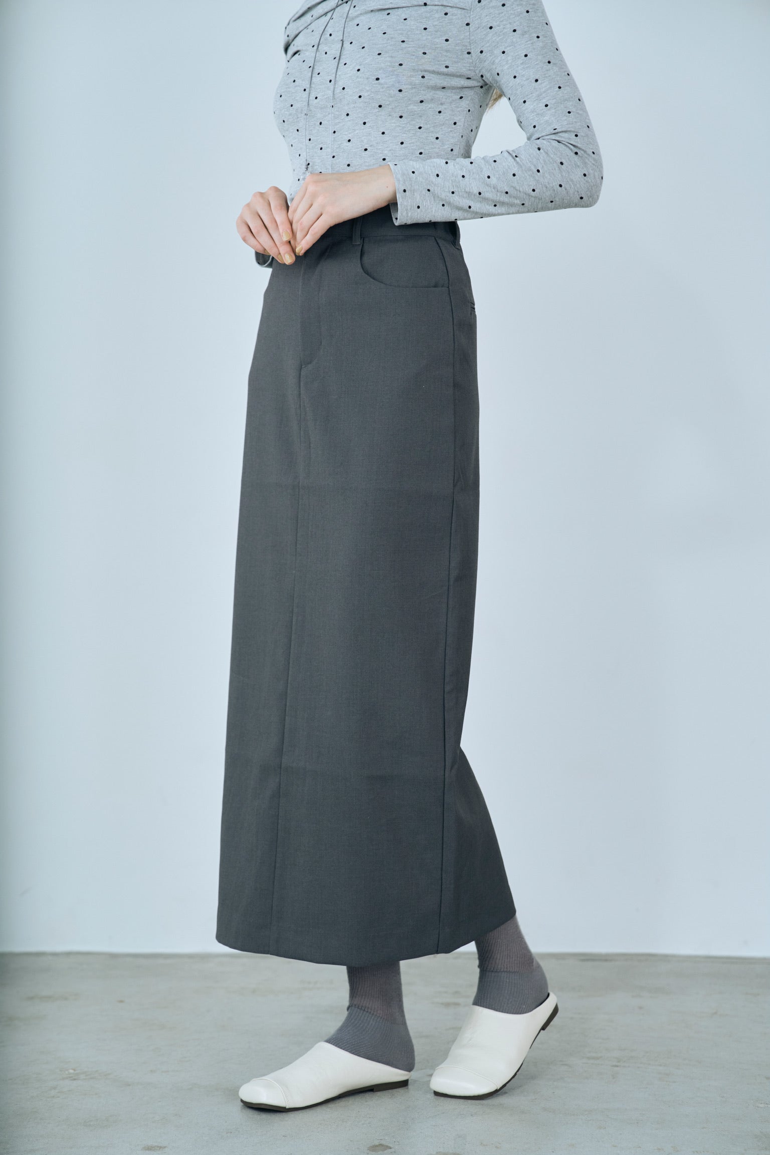 twill narrow long skirt