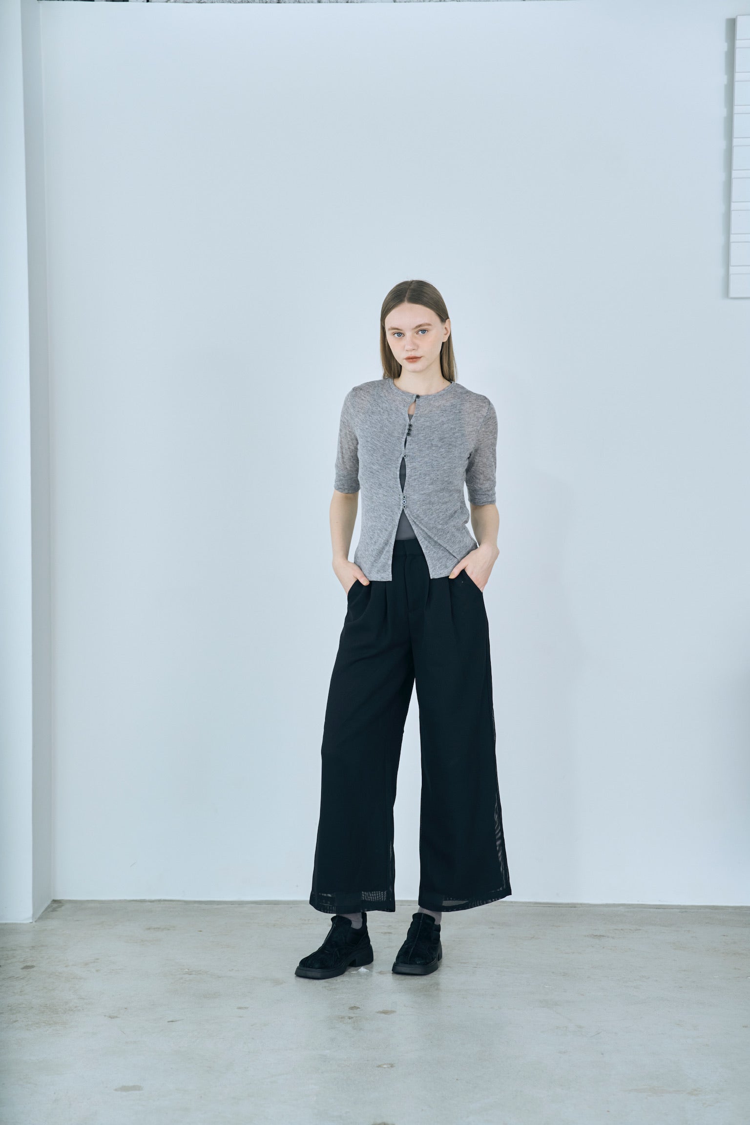 mesh tuck pants
