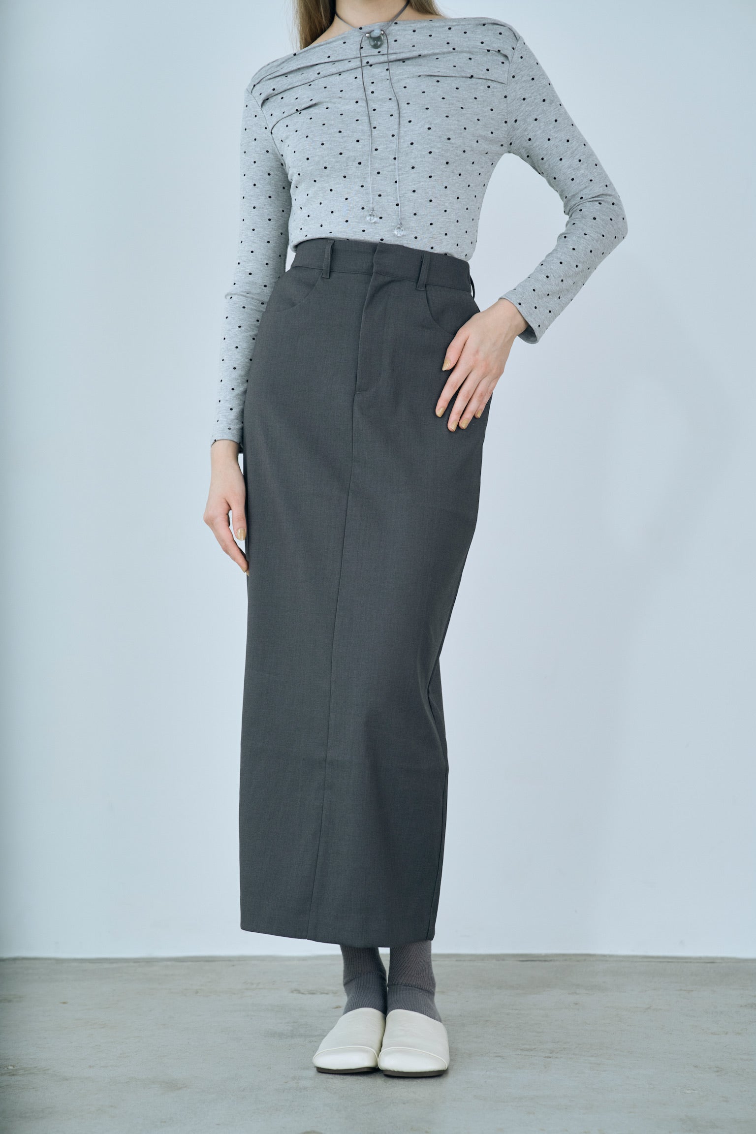 twill narrow long skirt