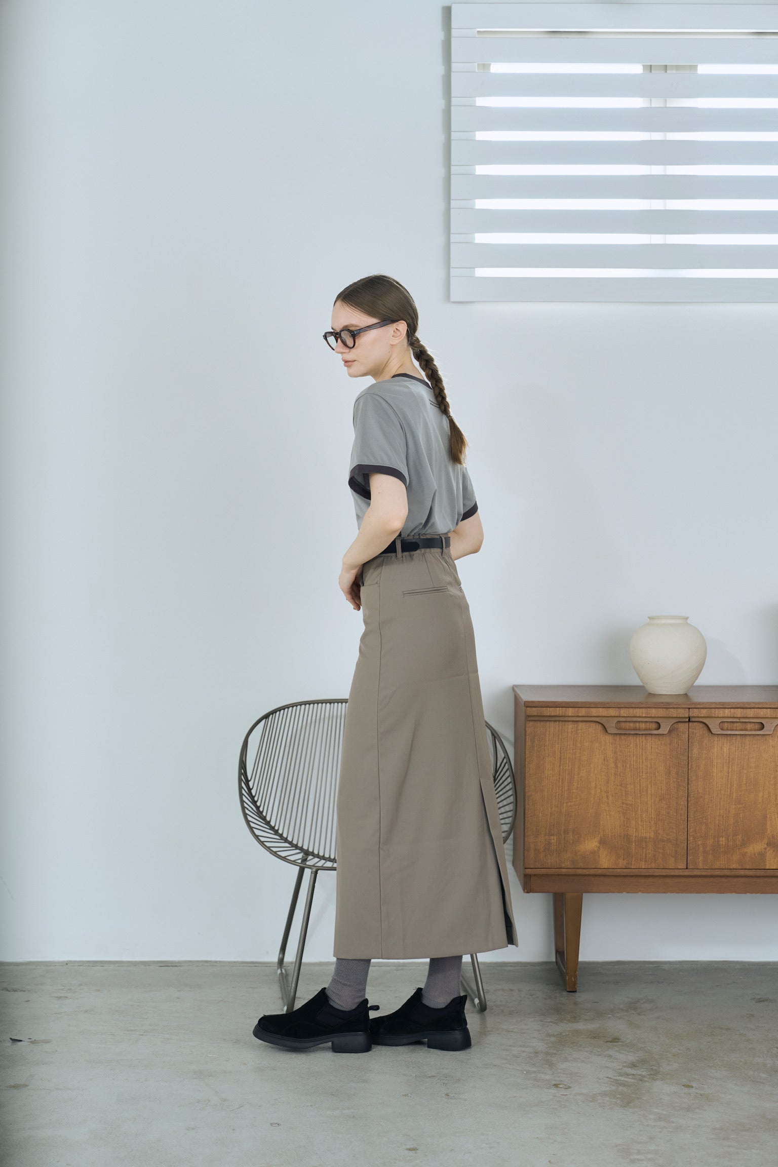 twill narrow long skirt
