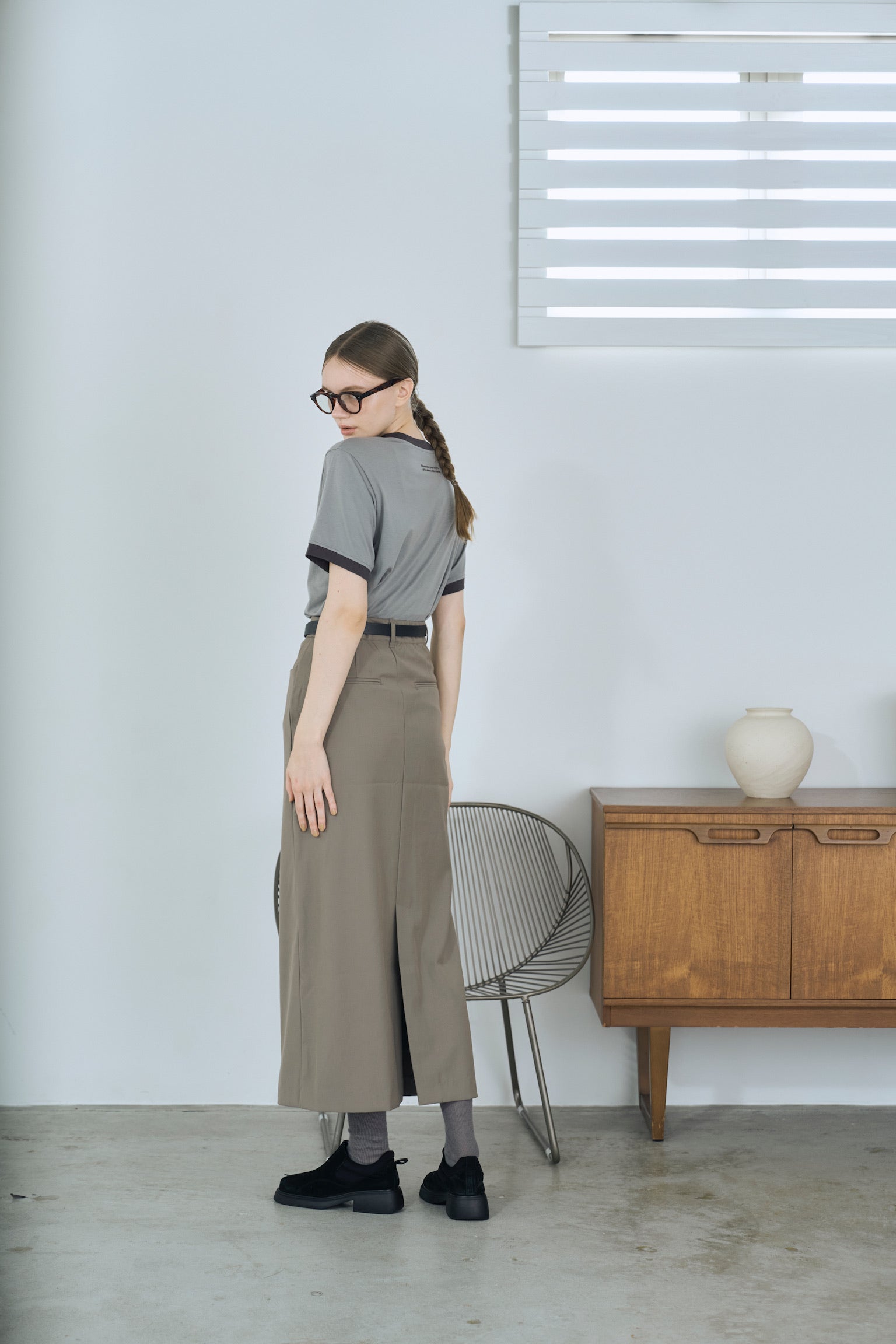twill narrow long skirt