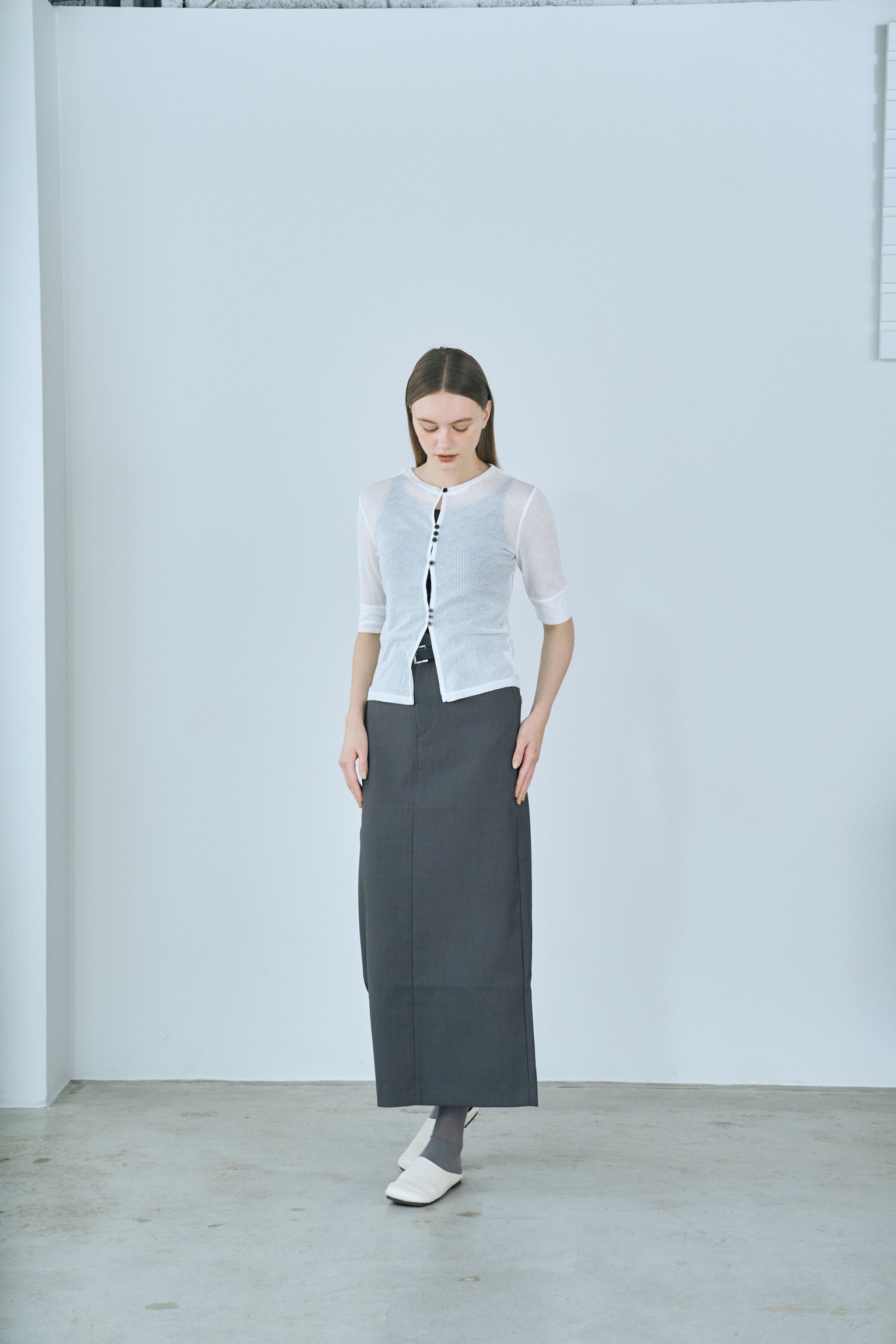 twill narrow long skirt