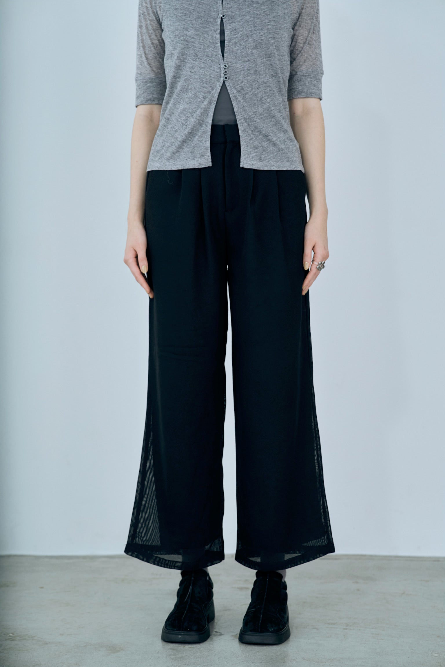 mesh tuck pants