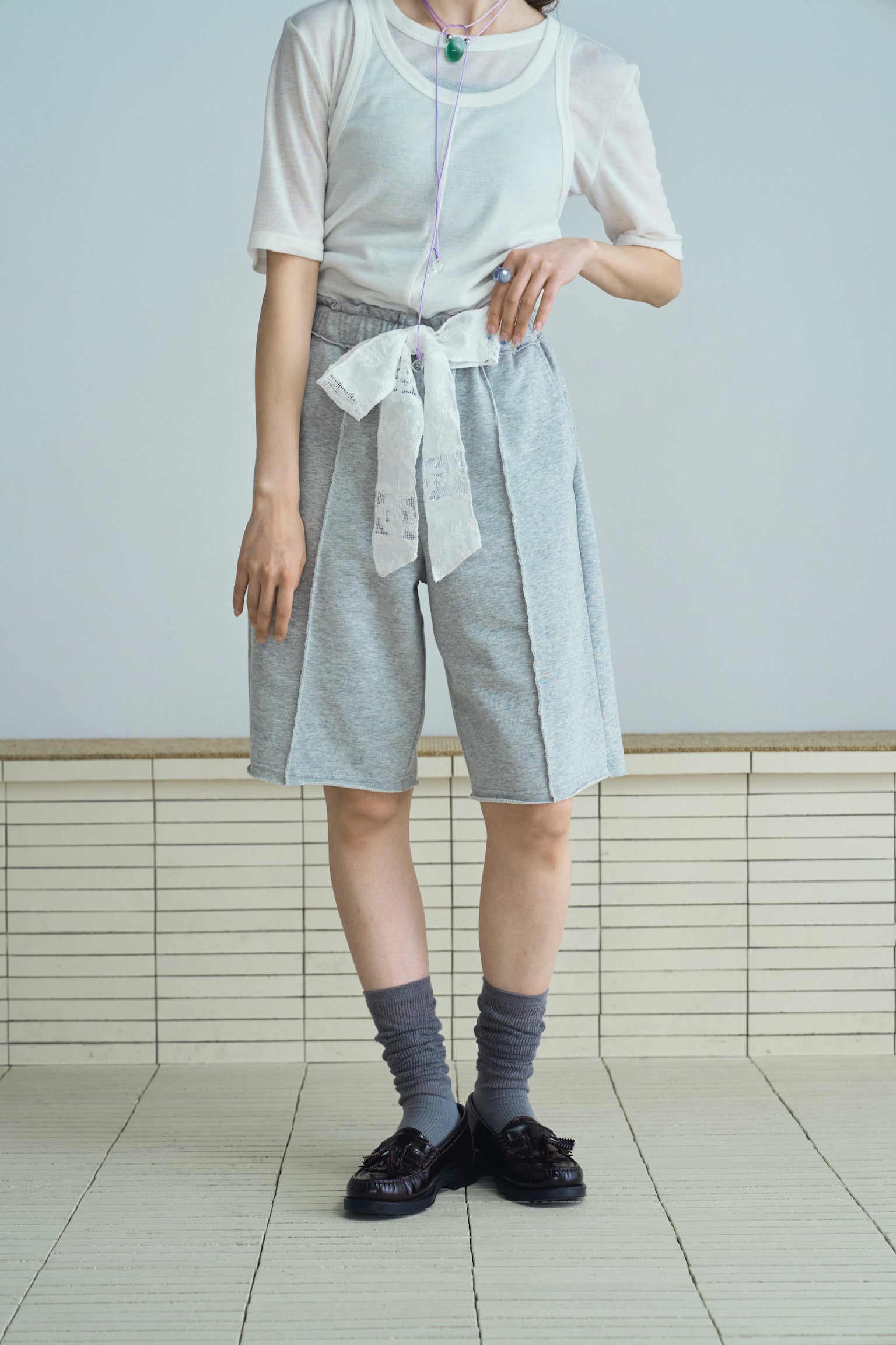 sweat lace half pants