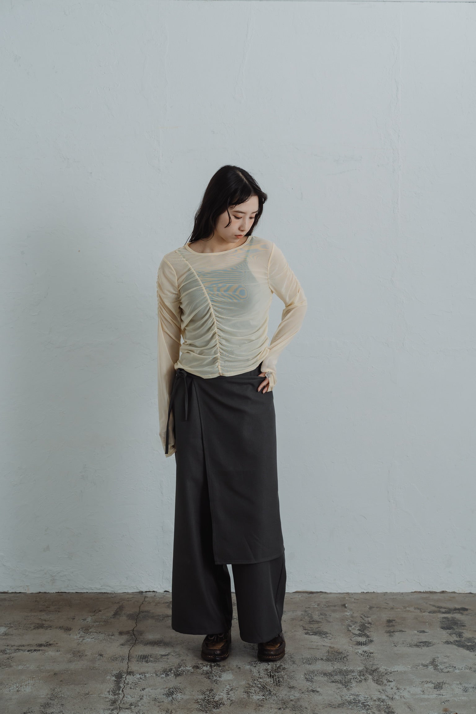 sheer shirring  tops