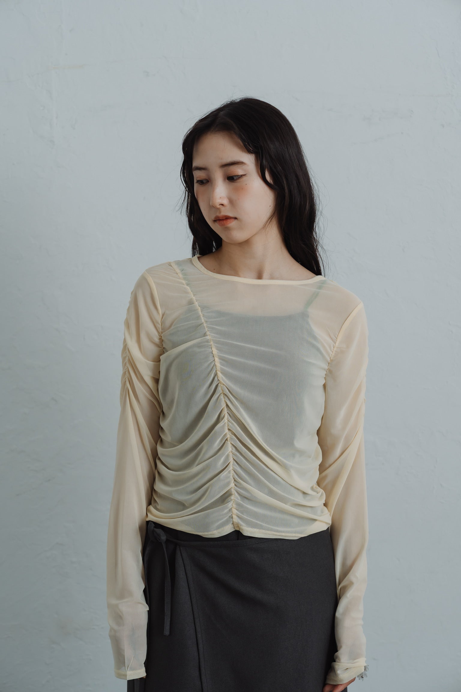 sheer shirring  tops