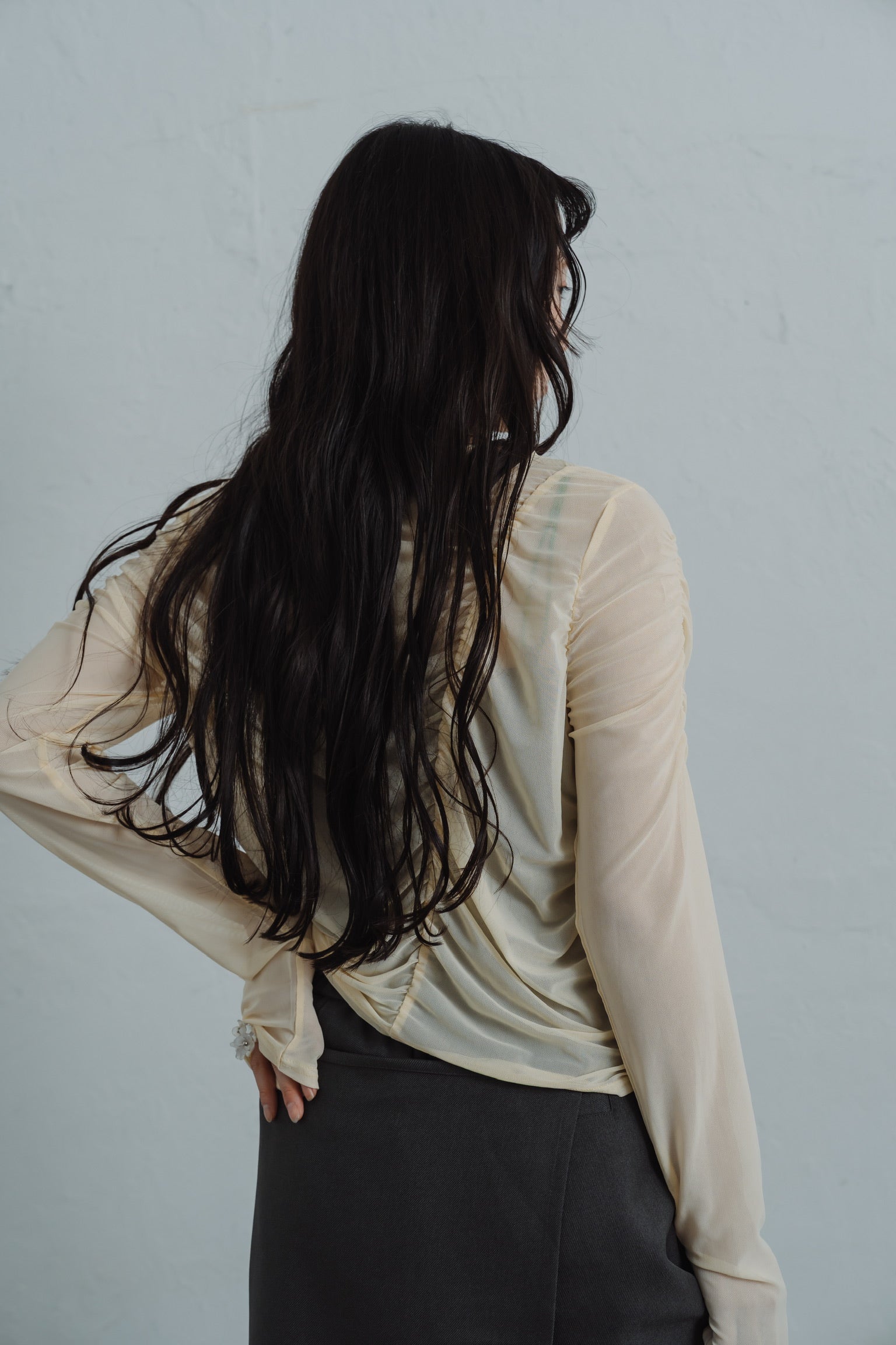 sheer shirring  tops