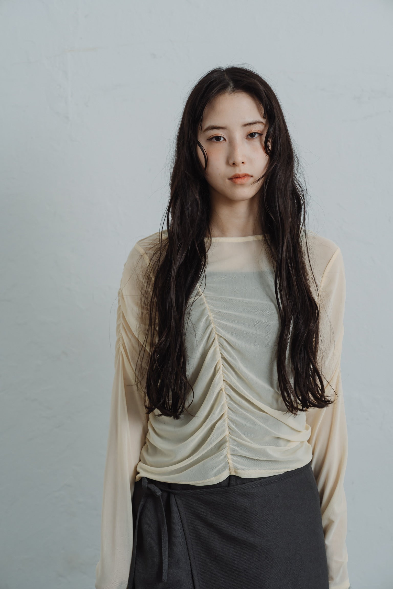 sheer shirring  tops