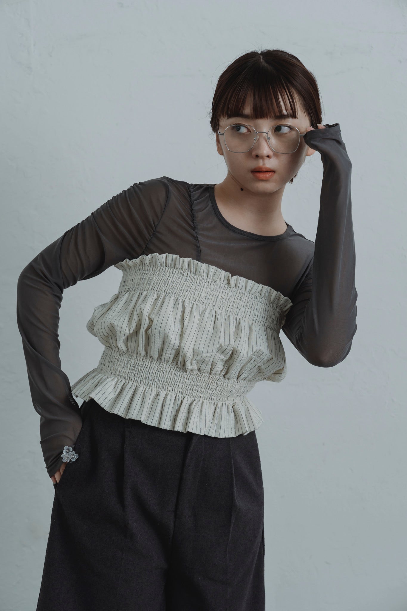 sheer shirring  tops