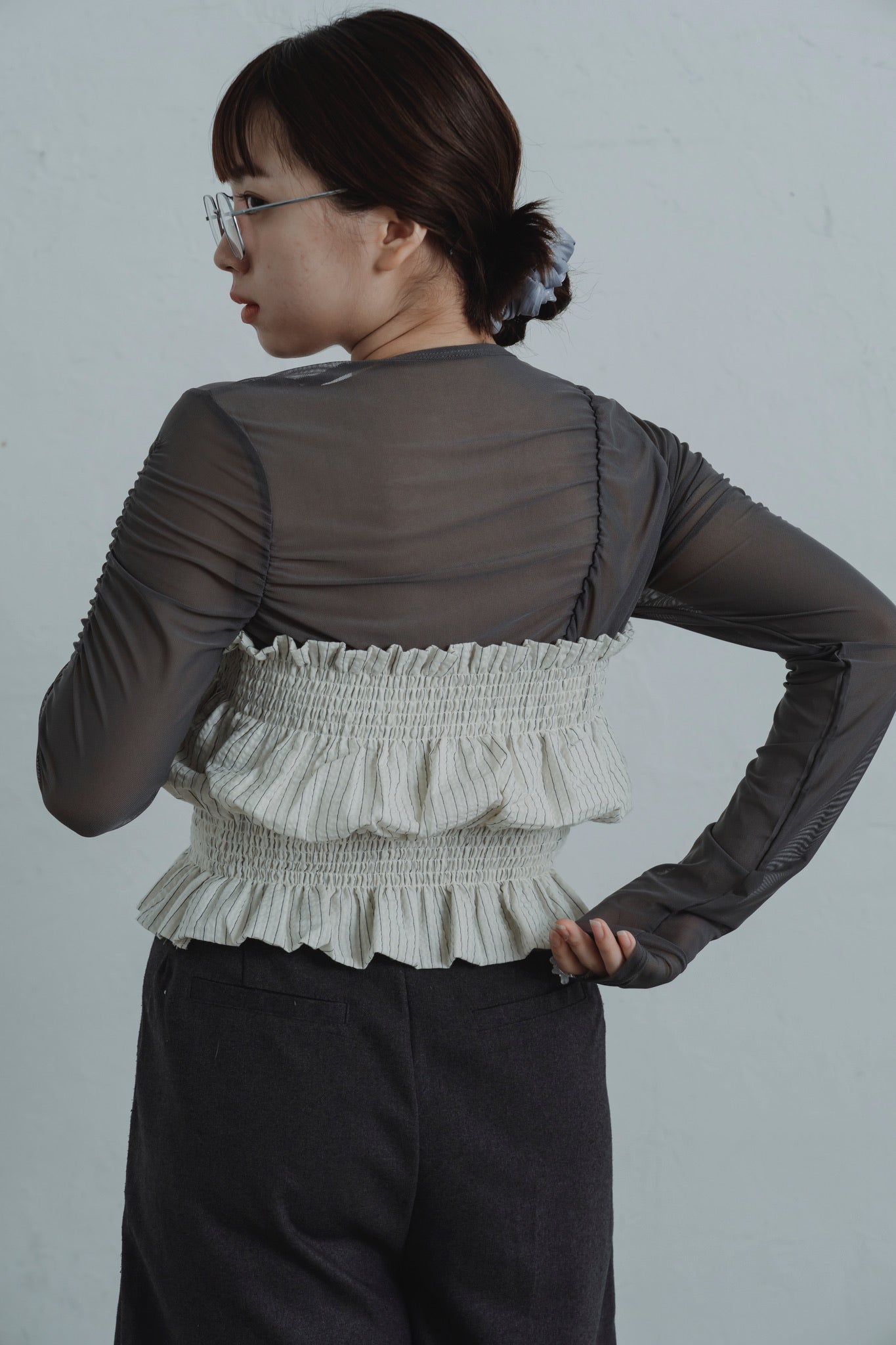 sheer shirring  tops