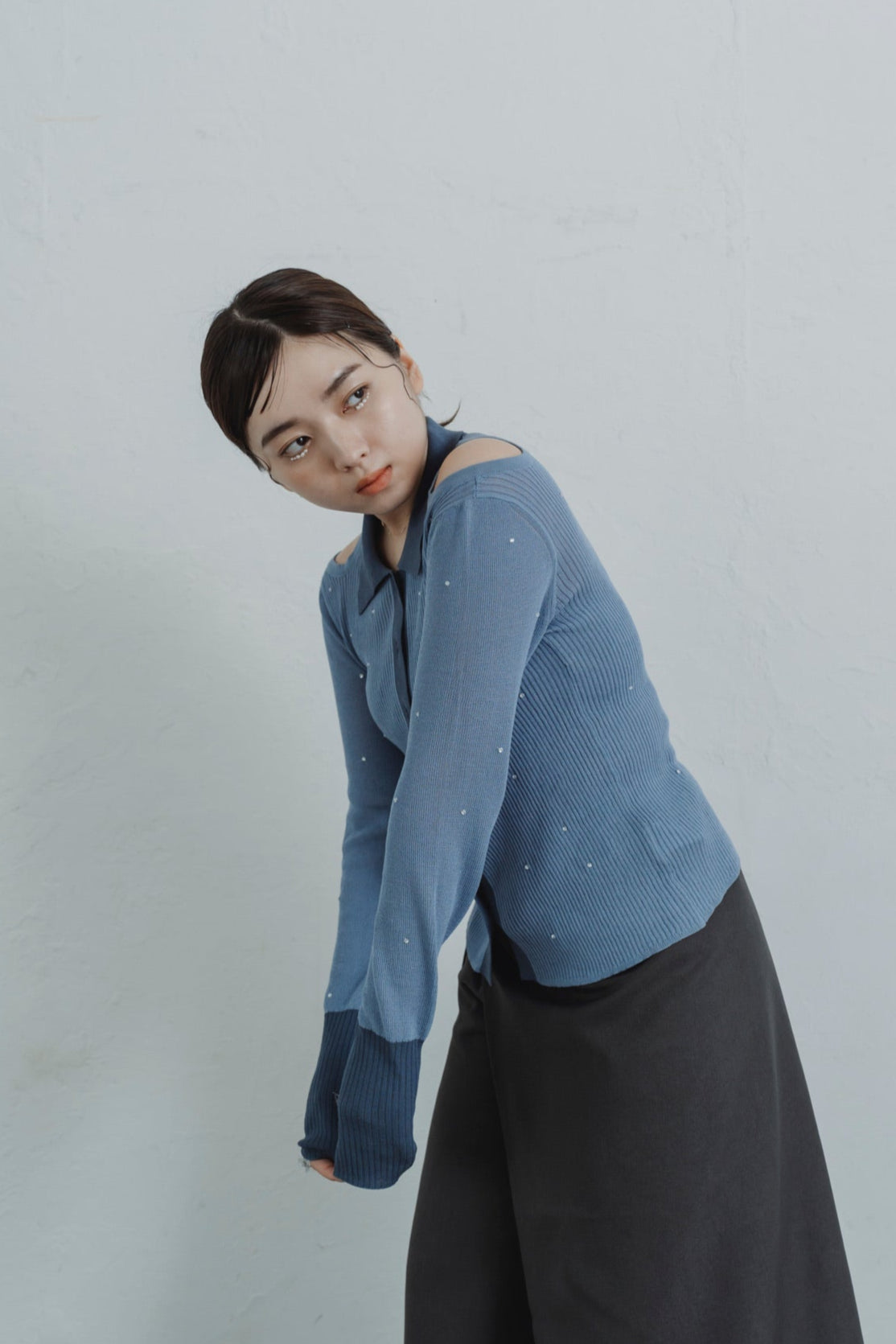 stone sheer polo knit