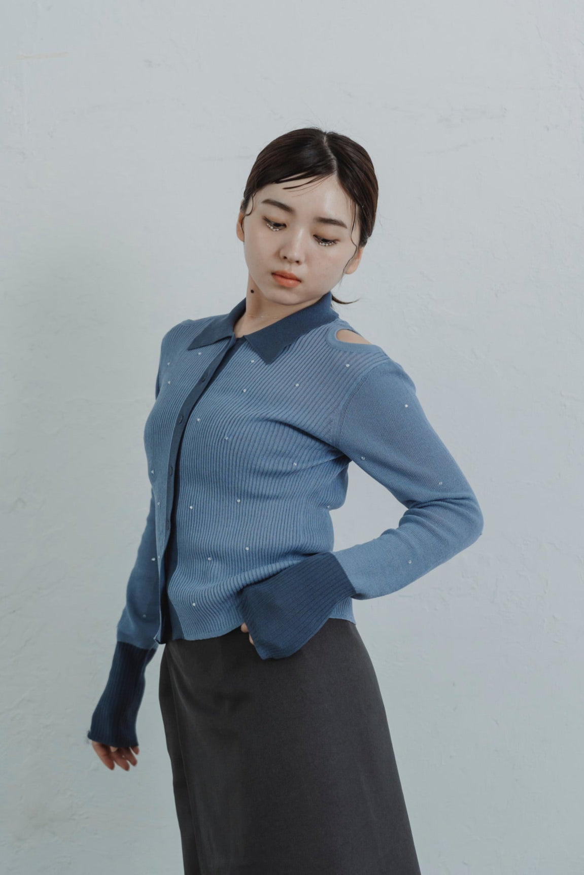 stone sheer polo knit