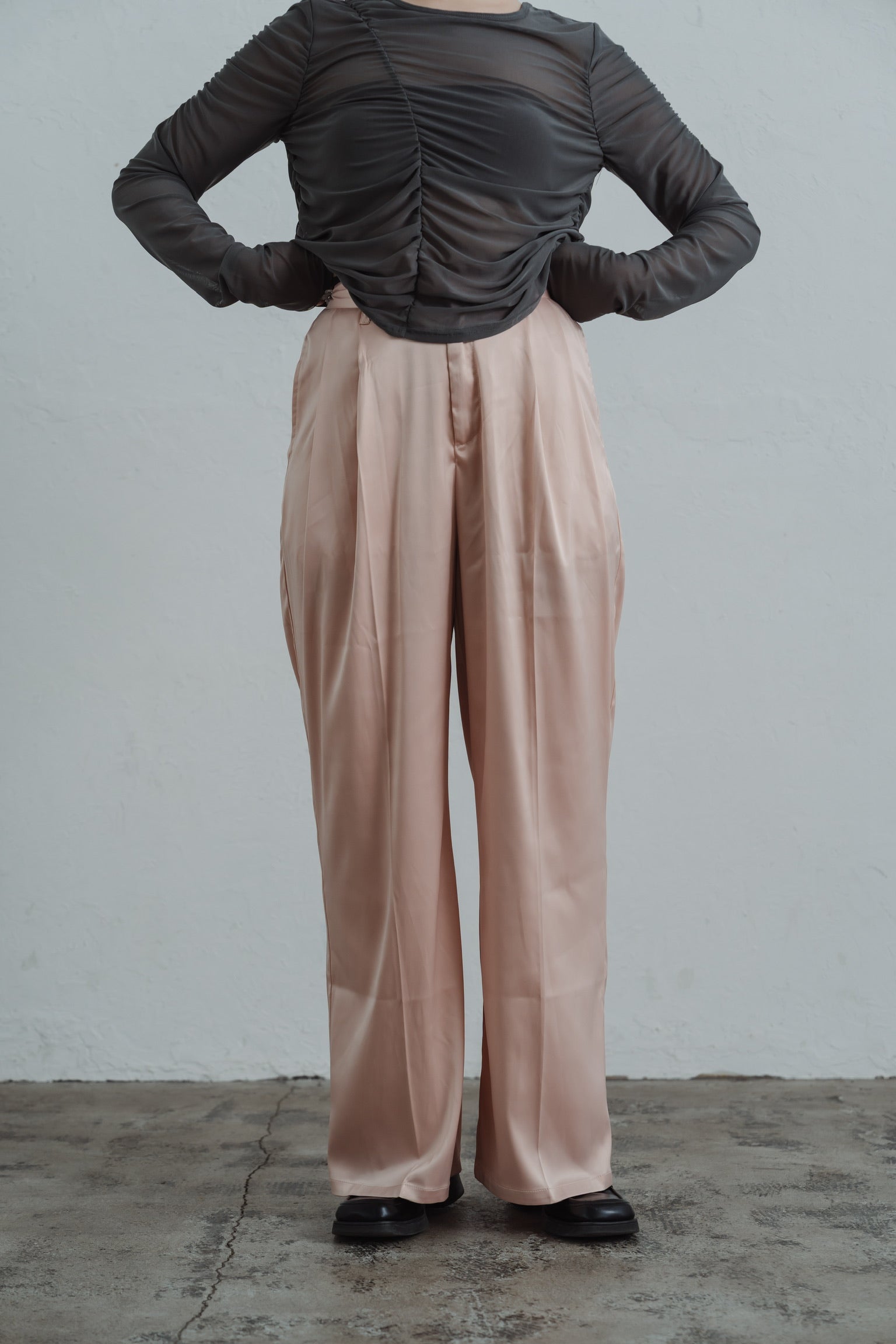 satin tuck pants