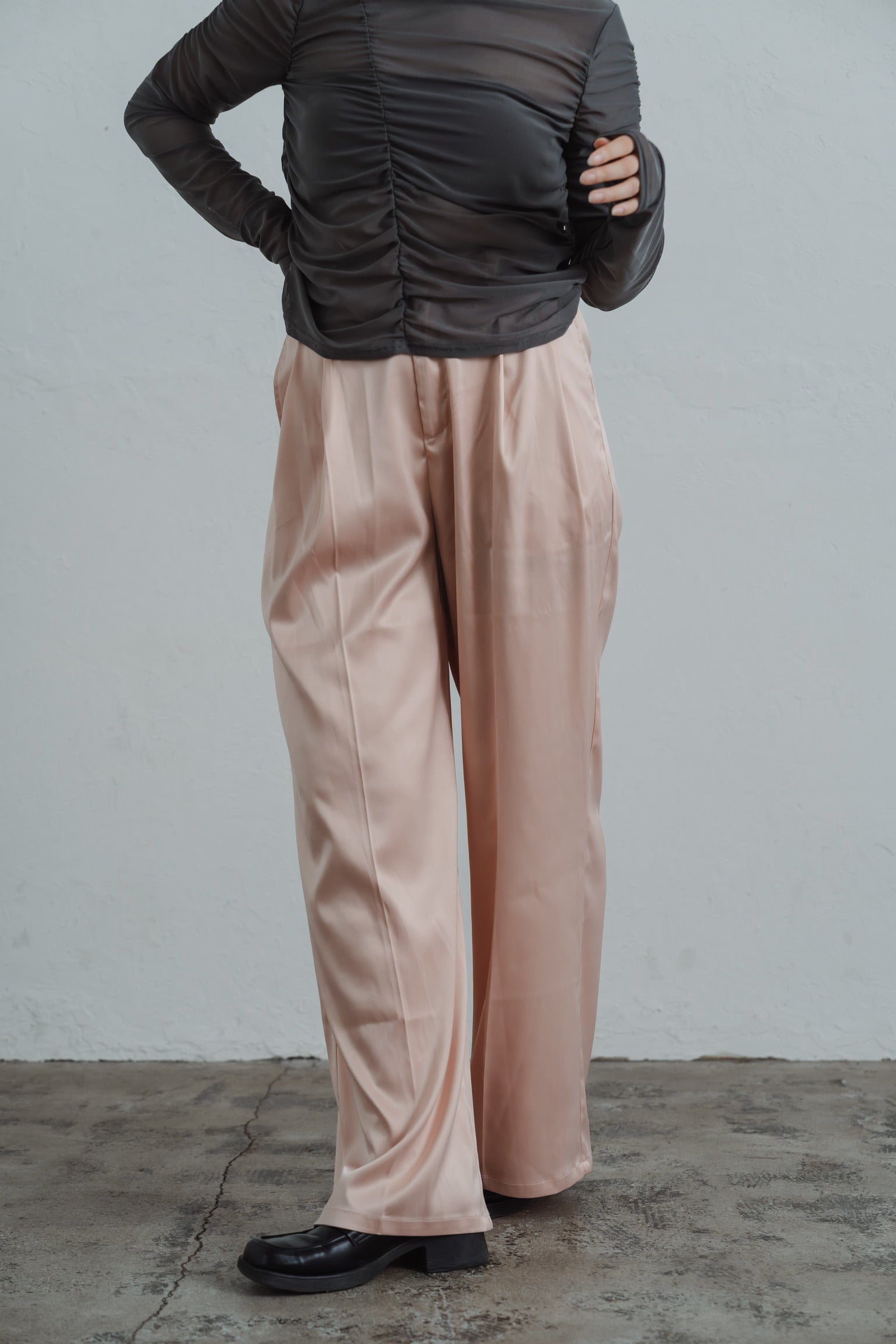 satin tuck pants